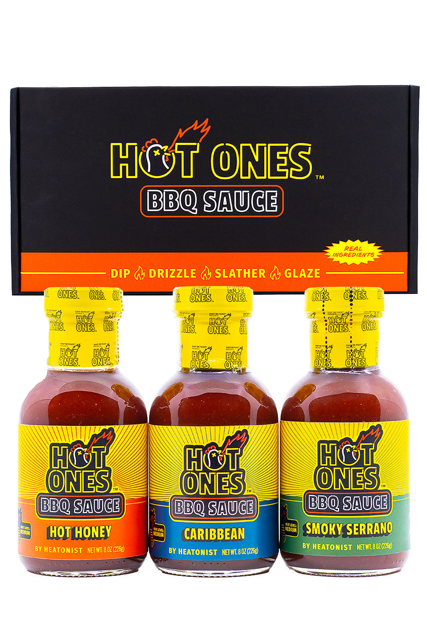 Hot Ones BBQ Trio Pack (Hot Honey / Caribbean / Smoked Serrano) E2