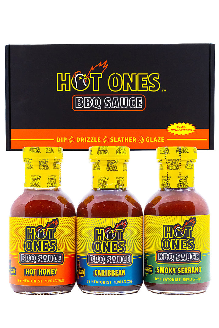 Hot Ones BBQ Trio Pack (Hot Honey / Caribbean / Smoked Serrano) E2